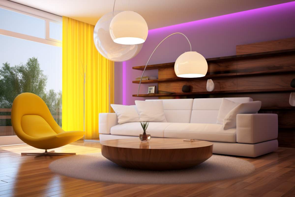 salon moderne avec lumieres LED